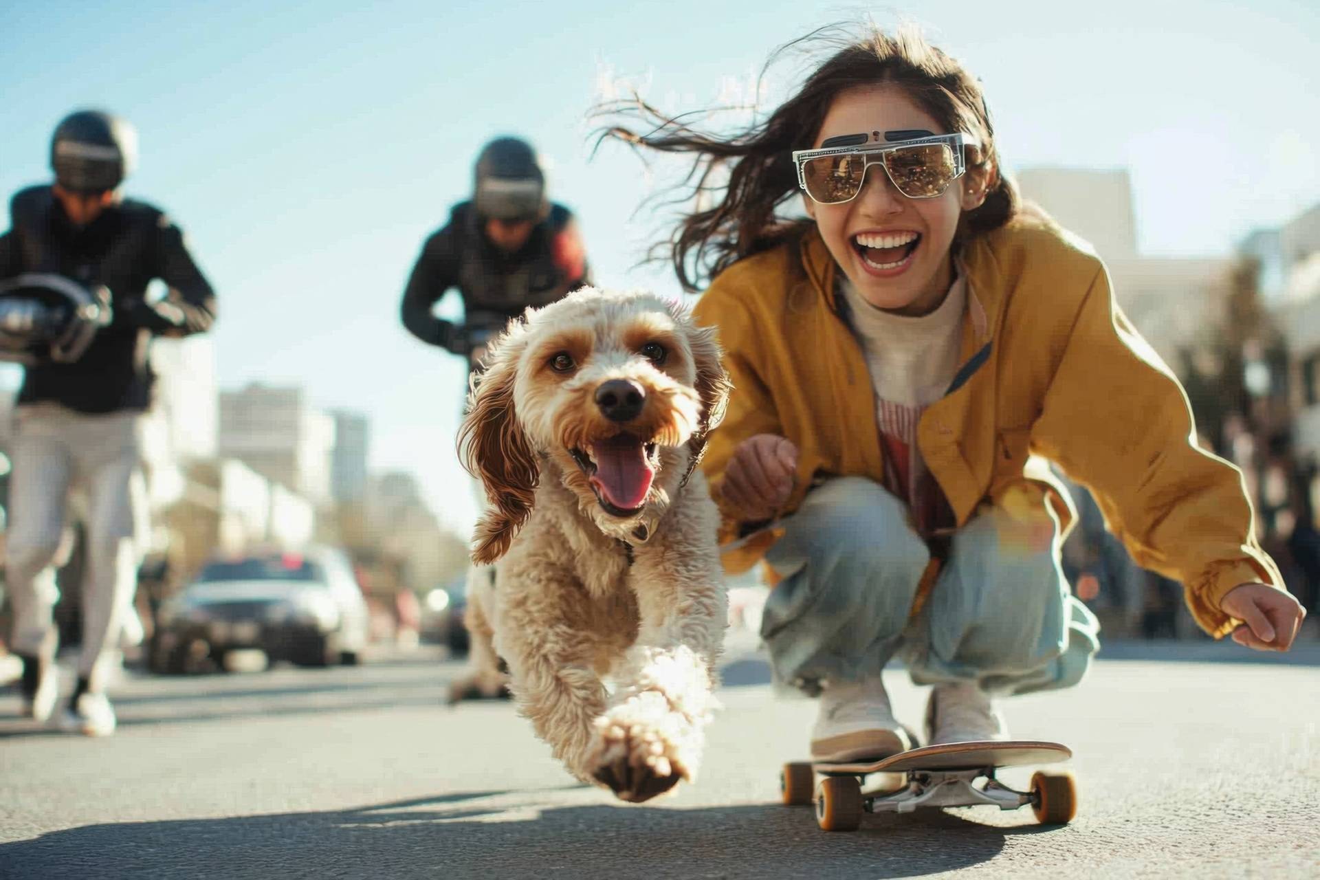 Hund läuft neben Skateboard, Defu Hundefutter